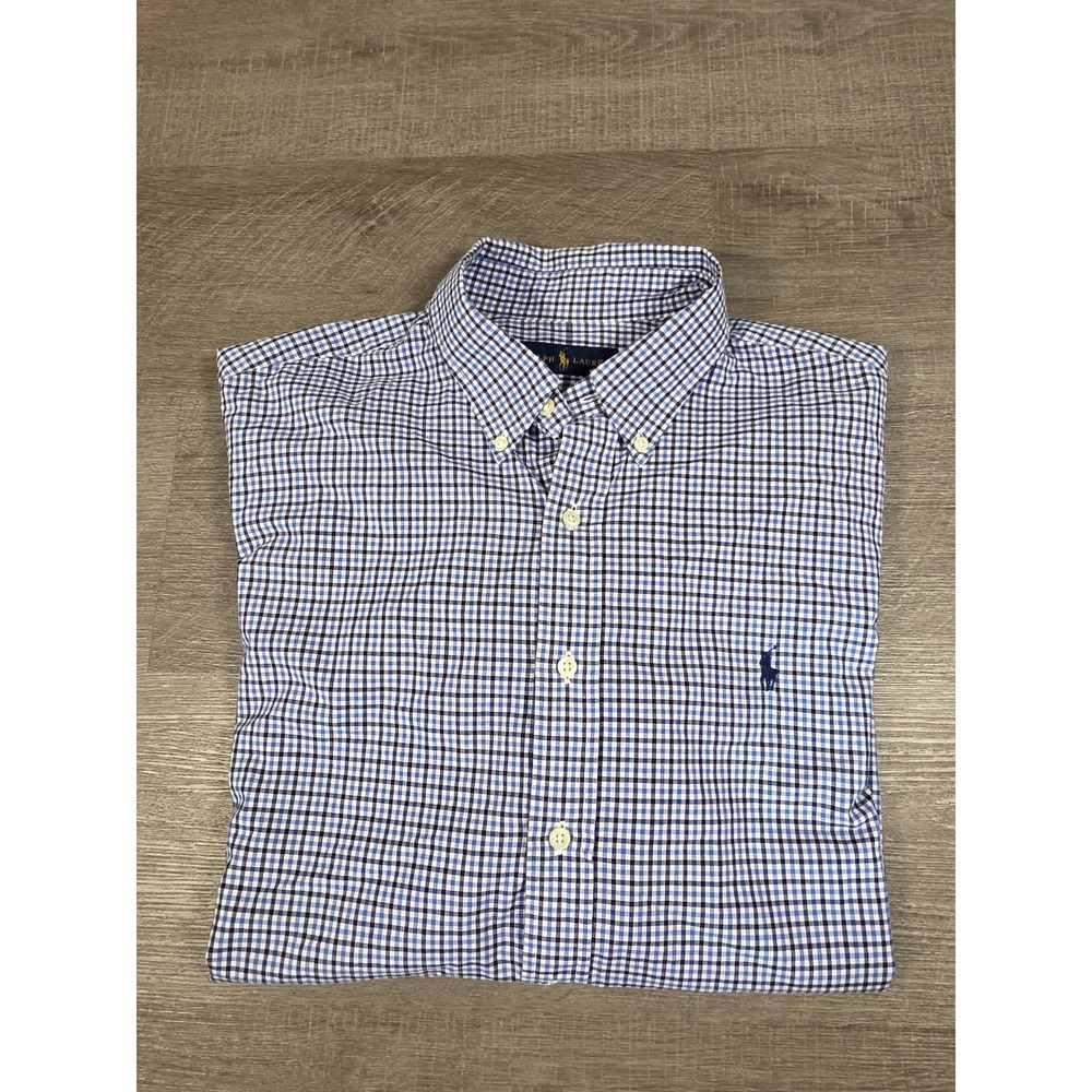 Ralph Lauren Shirt‎ Mens XL Blue White Button Down Check Navy Pony Cotton Casual - Picture 7 of 8